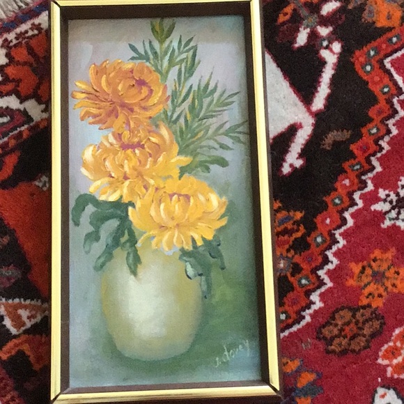 Vintage floral framed dinged oil painting. - Picture 9 of 11